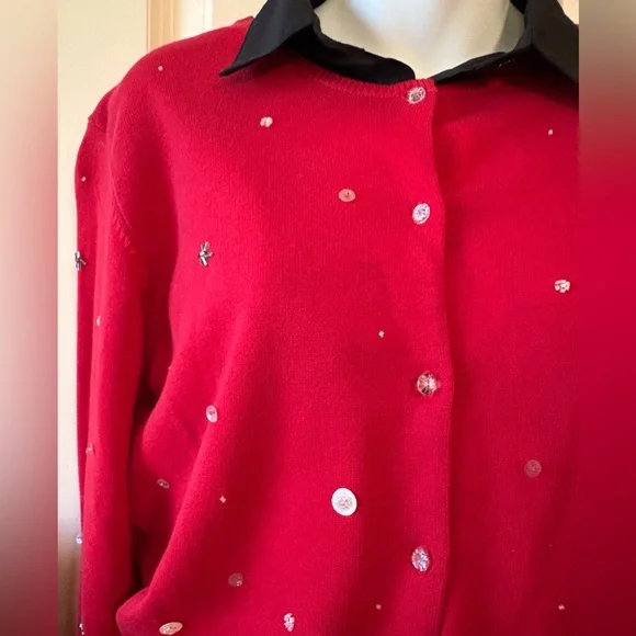 Susan Bristol Vibrant Red snowmen sweater, size L - Picture 6 of 11